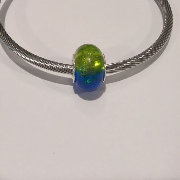 Silver Two Tone Green and‎ Blue Charm for Pandora Style Bracelet - Picture 1 of 6